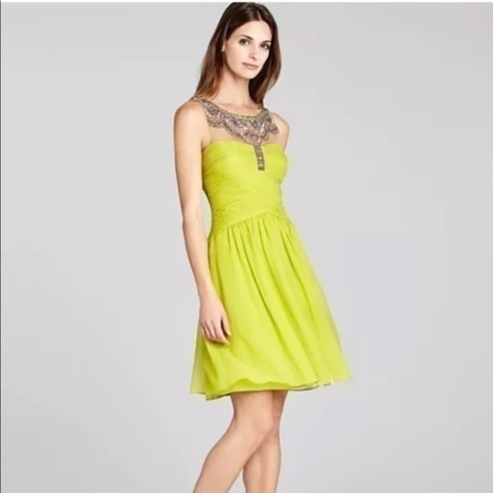 NWT BCBGMaxAzria Lemon “Julissa” Beaded Cocktail Mini Dress Size 6